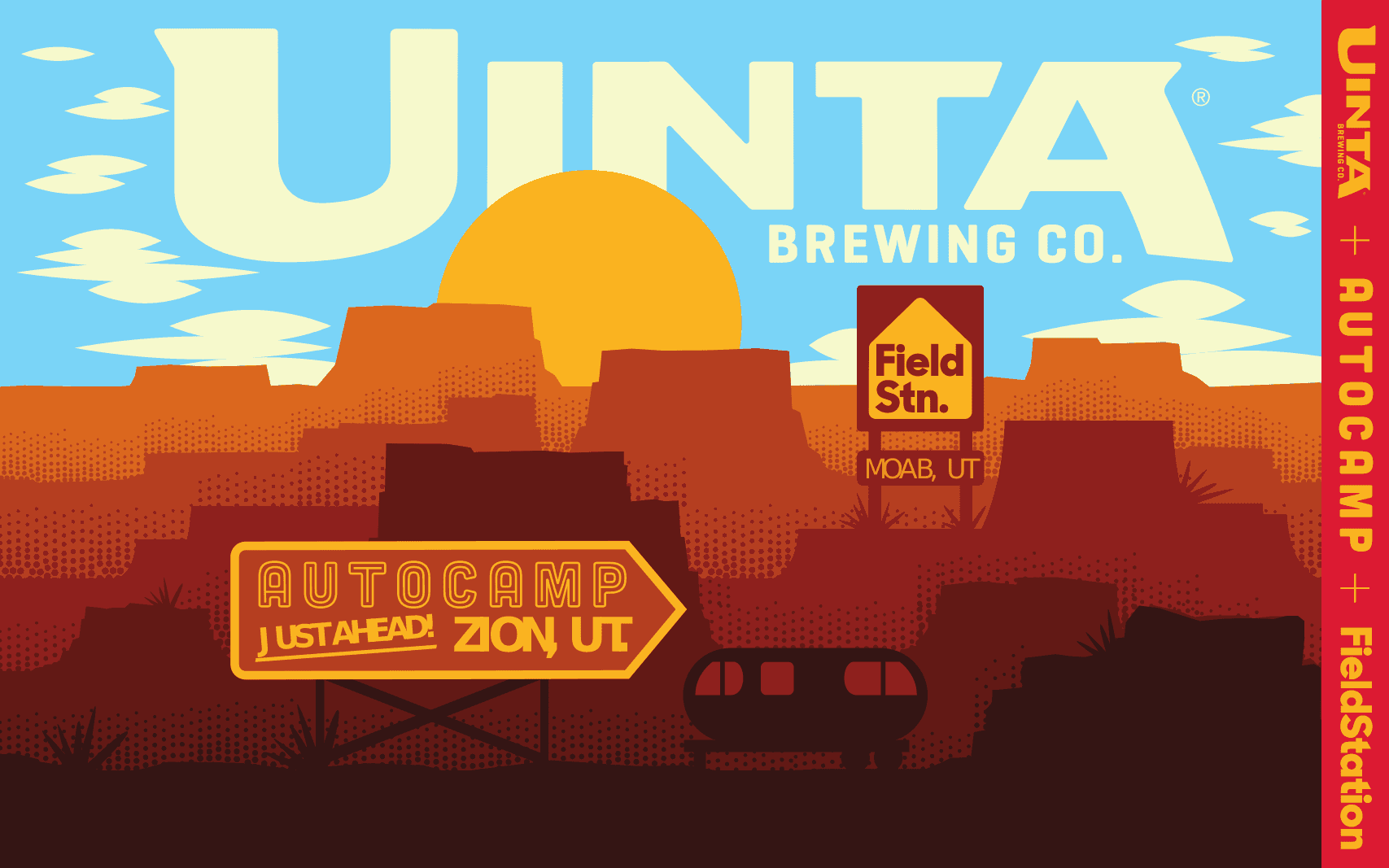"Uinta Brewing Co. Autocamp just ahead! Zion, UT. " banner