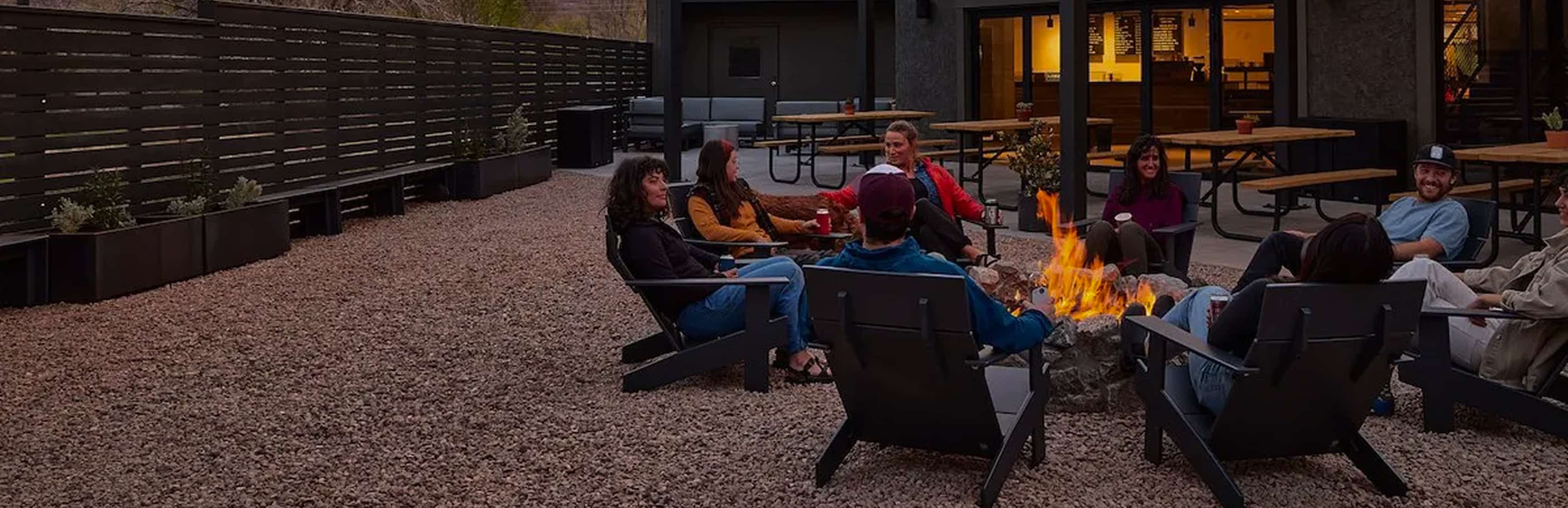 People sitting around a fire.
