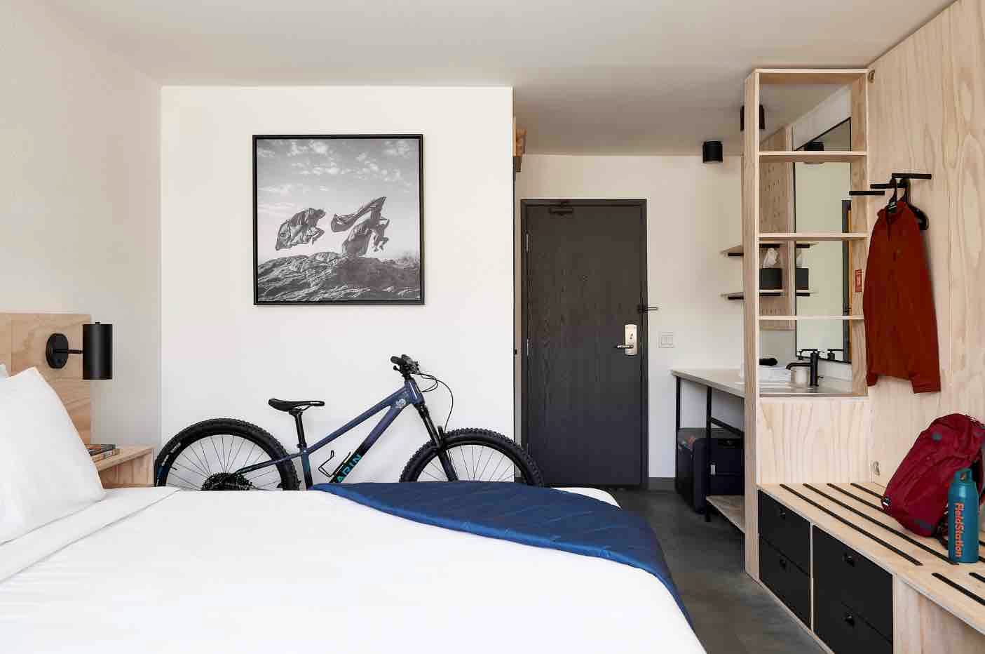View of King room, with bike leaning against the wall